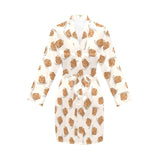 Pancake Pattern Print Design 01 Women's Long Sleeve Belted Night Robe