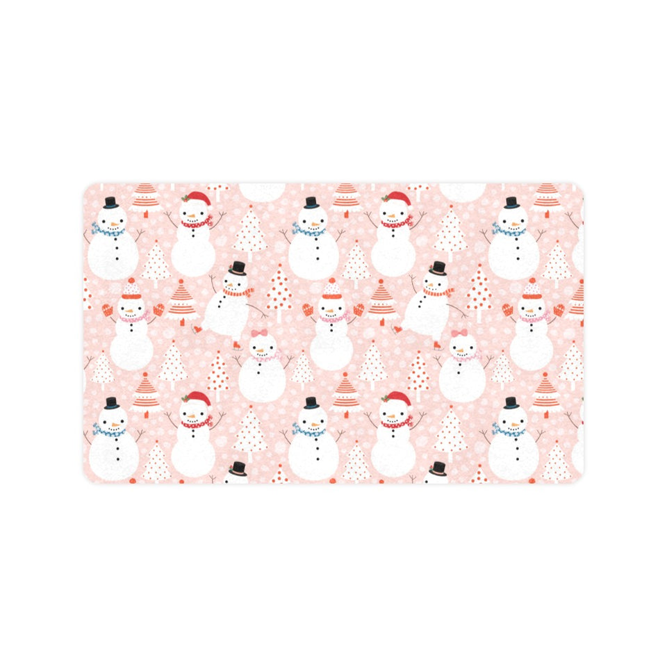 Cute snowman christmas tree snowpink background Doormat