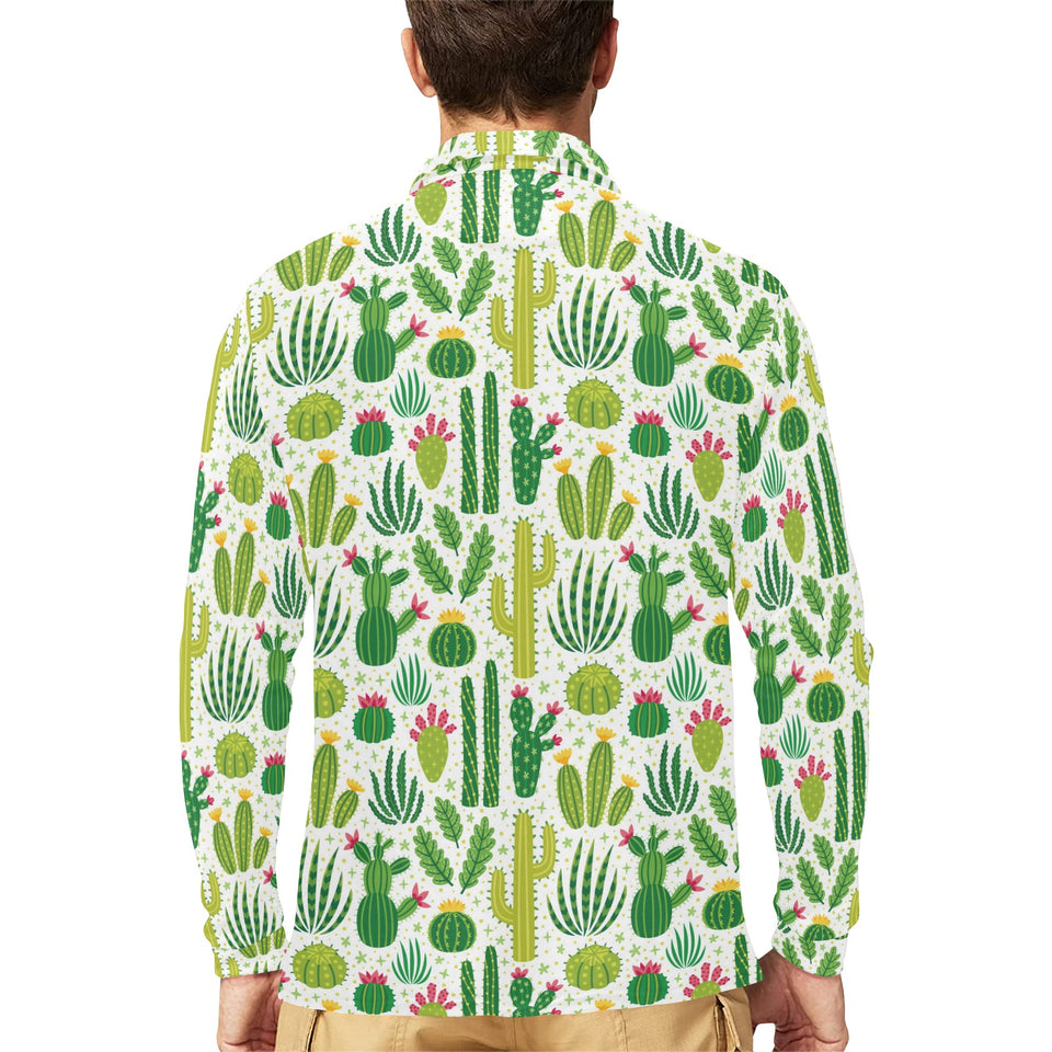 Cactus pattern copy Men's Long Sleeve Polo Shirt