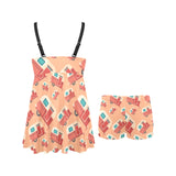 Camper Van Pattern Print Design 03 Chest Sexy Pleated Two Piece Swim Dress