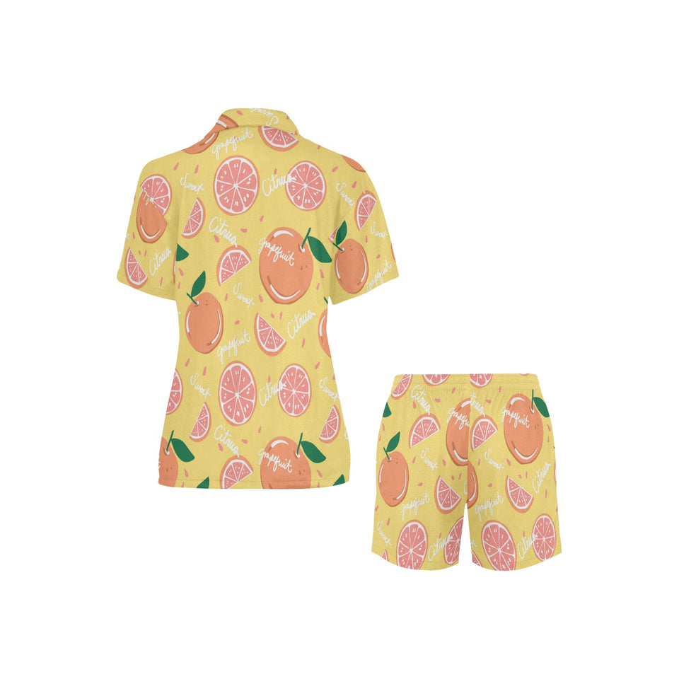 Grapefruit yellow background Women's V-Neck Short Pajama Set