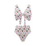 Pretzels Pattern Print Design 04 Chest Bowknot High Waisted Bikini Swimsuit