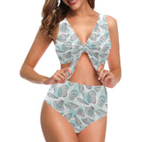 Shell polynesian tribal Chest Bowknot High Waisted Bikini Swimsuit