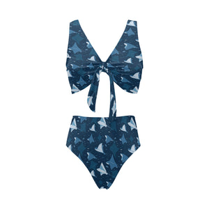 Stingray Pattern Print Design 04 Chest Bowknot High Waisted Bikini Swimsuit
