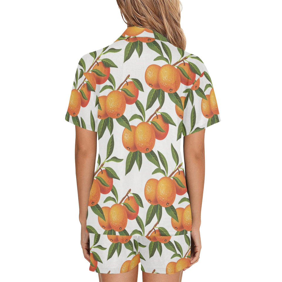 Oranges pattern background Women's V-Neck Short Pajama Set