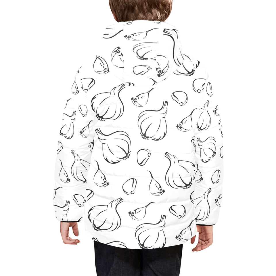 Garlic pattern black white Kids' Boys' Girls' Padded Hooded Jacket
