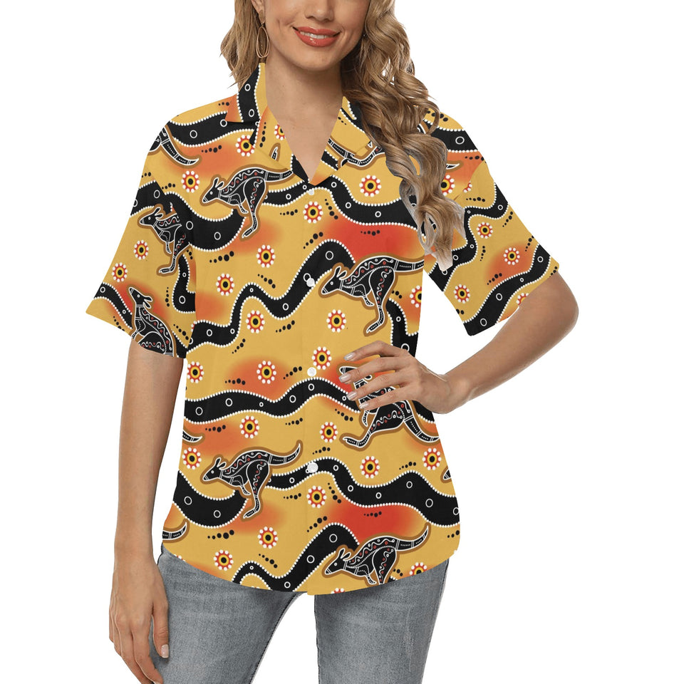 Kangaroo Australian aboriginal art pattern Women's All Over Print Hawaiian Shirt