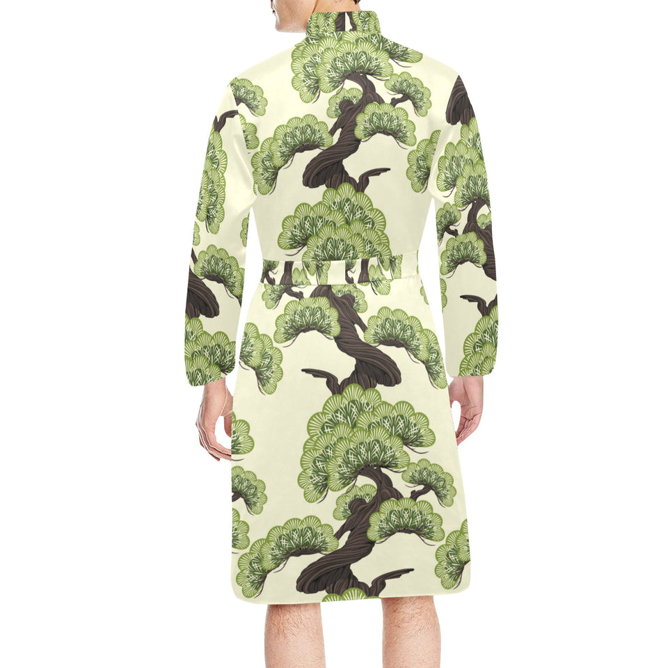 Bonsai pattern Men's Long Sleeve Belted Night Robe
