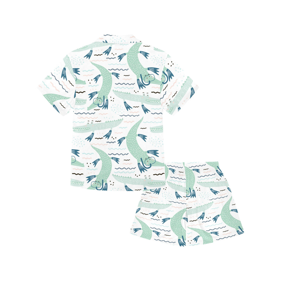 Crocodile diver pattern Kids' Boys' Girls' V-Neck Short Pajama Set