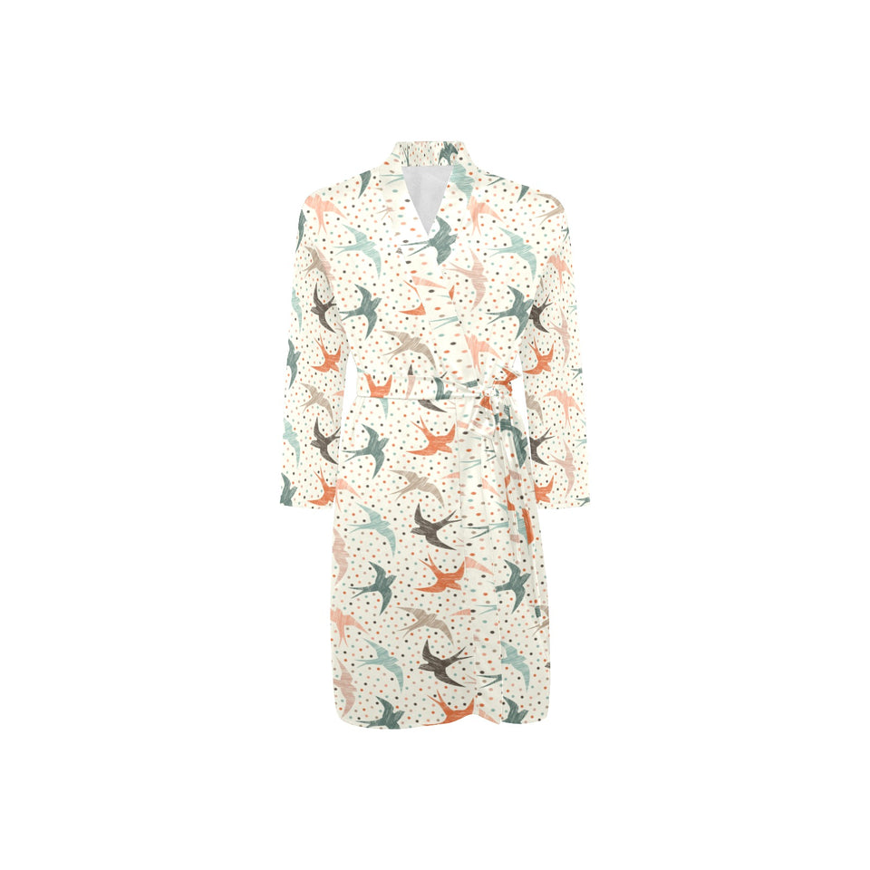 Swallow Pattern Print Design 02 Men's Long Sleeve Belted Night Robe