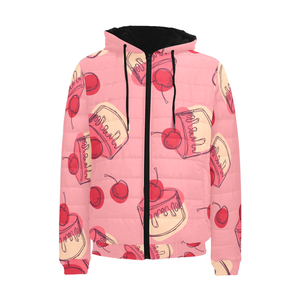 Cake cherry pattern Men's Padded Hooded Jacket