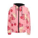 Cake cherry pattern Men's Padded Hooded Jacket