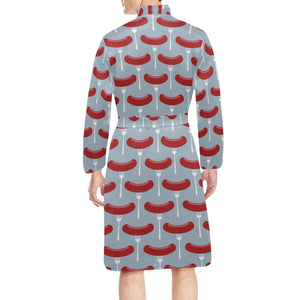 Sausage Pattern Print Design 02 Men's Long Sleeve Belted Night Robe
