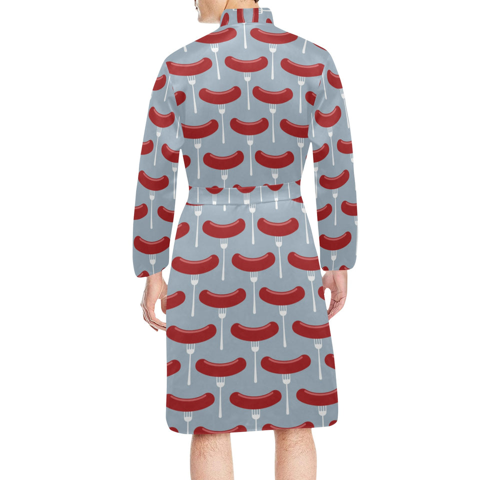 Sausage Pattern Print Design 02 Men's Long Sleeve Belted Night Robe