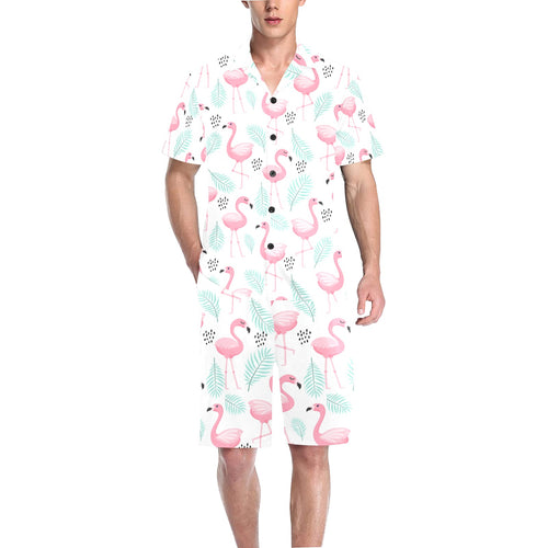 Cute flamingo pattern Men's V-Neck Short Pajama Set