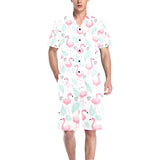 Cute flamingo pattern Men's V-Neck Short Pajama Set