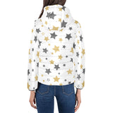 hand drawn gold black star pattern Women's Padded Hooded Jacket