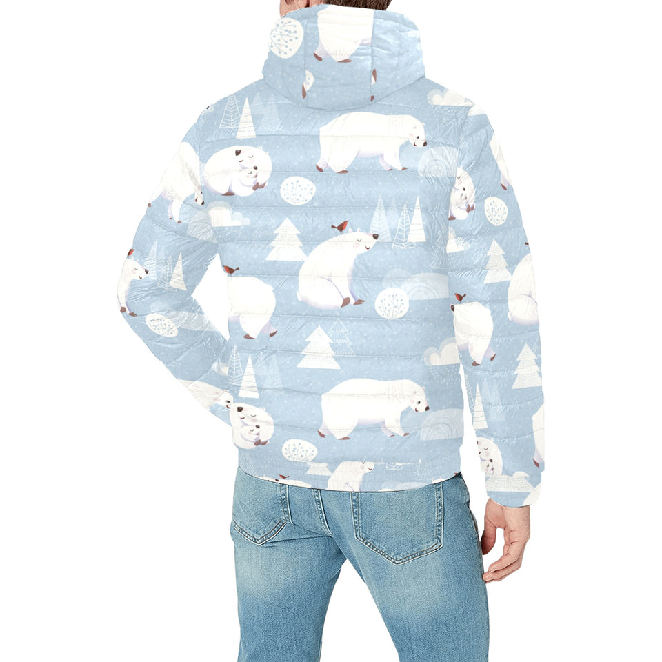 Cute polar bears Christmas decoration pattern Men's Padded Hooded Jacket