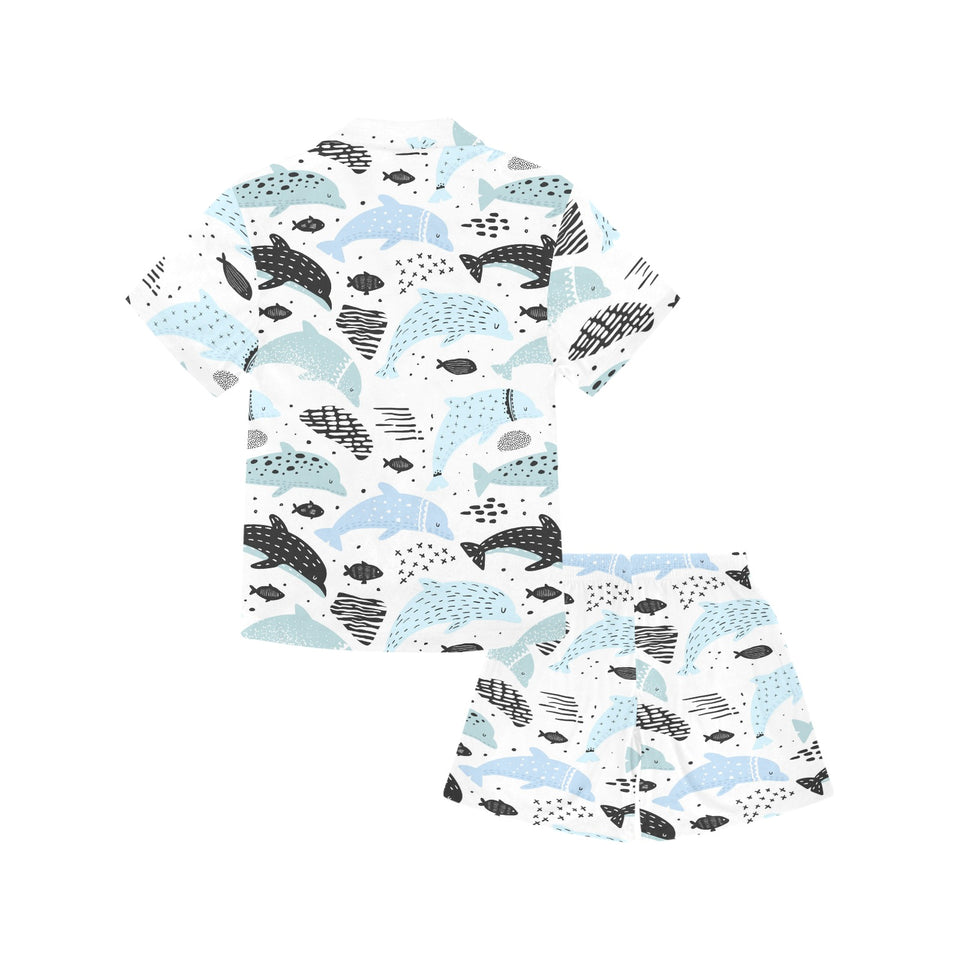 Cute dolphins Childish Style pattern Kids' Boys' Girls' V-Neck Short Pajama Set