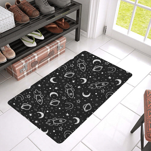 Hand drawn space rocket star planet Doormat