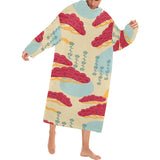 Red Bonsai gray sun japanese pattern Blanket Robe with Sleeves