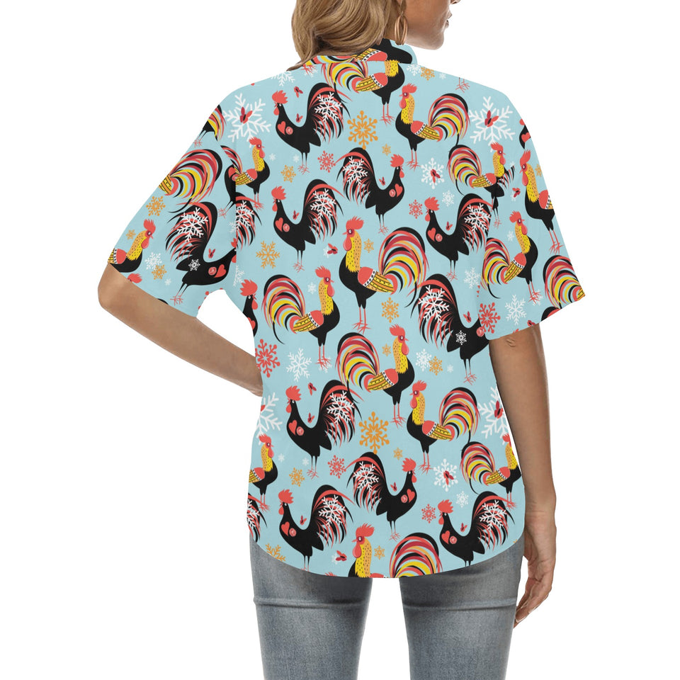 Rooster chicken cock snowfalke Women's All Over Print Hawaiian Shirt