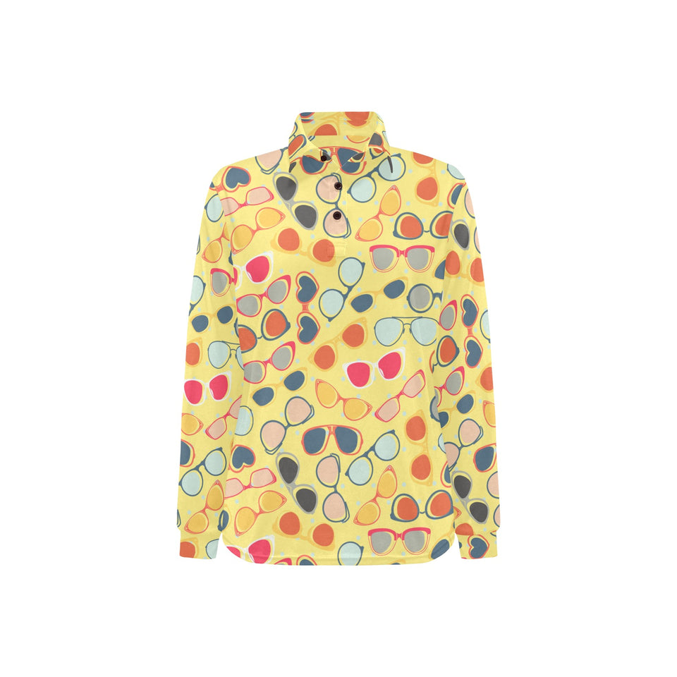 Sun Glasses Pattern Print Design 05 Women's Long Sleeve Polo Shirt