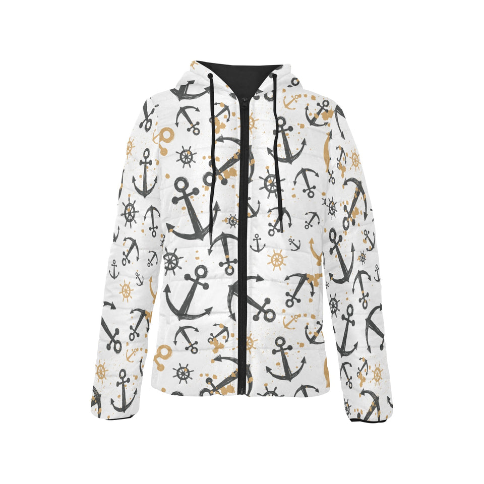 Anchors Rudders pattern Women's Padded Hooded Jacket