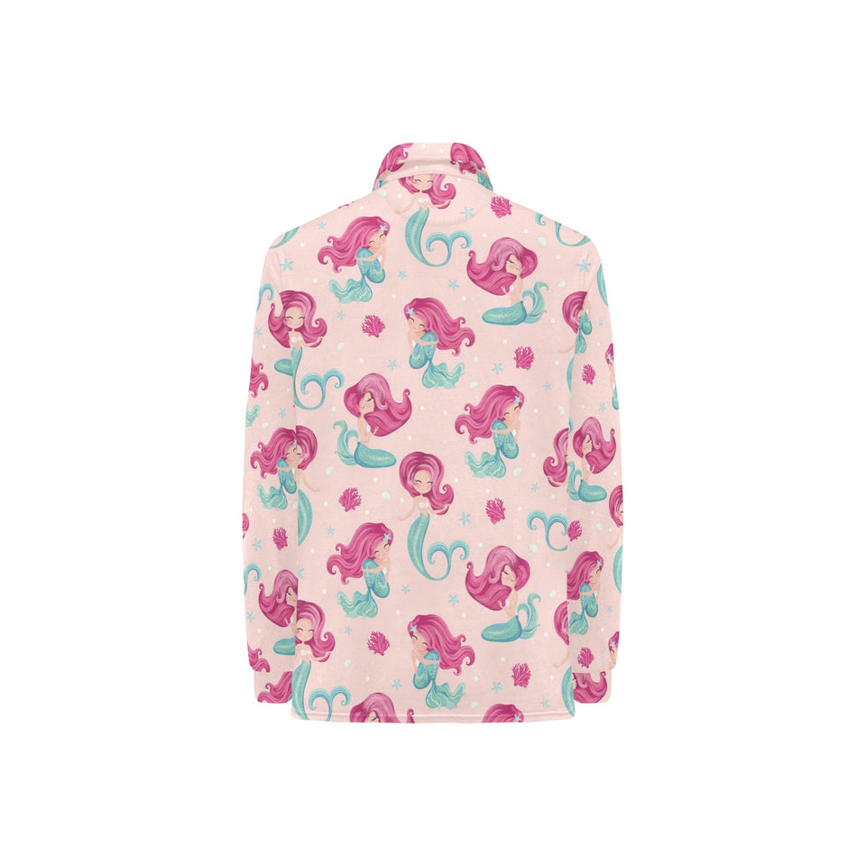 Cute little mermaid pattern Women's Long Sleeve Polo Shirt