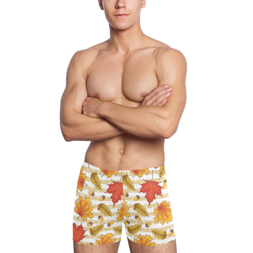 Maple leaf oak leaf acorns beige striped backgroun Men's Swimming Trunks