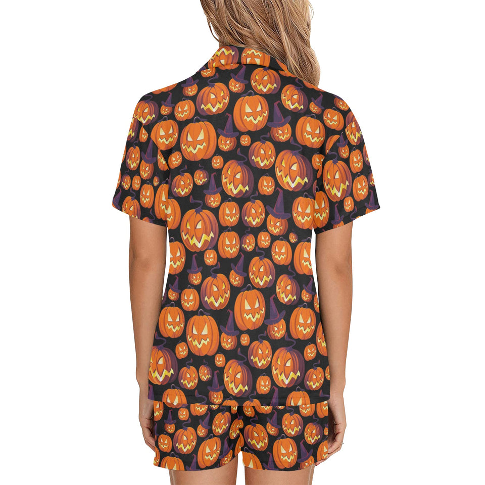 Halloween Pumpkin pattern Women's V-Neck Short Pajama Set