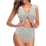 Dog Paws Pattern Print Design 03 Chest Bowknot High Waisted Bikini Swimsuit