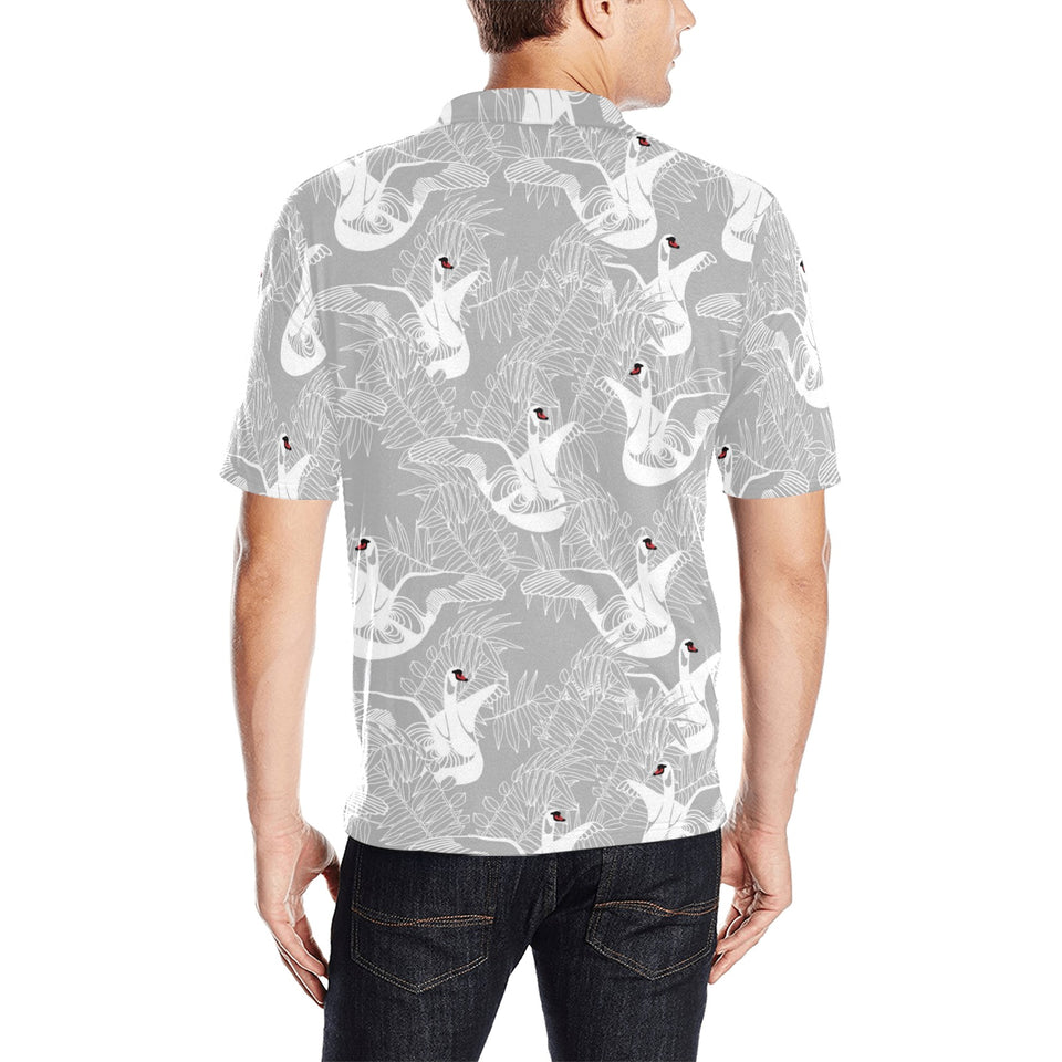 white swan gray background Men's All Over Print Polo Shirt