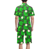 Frog waterlily pattern Men's V-Neck Short Pajama Set