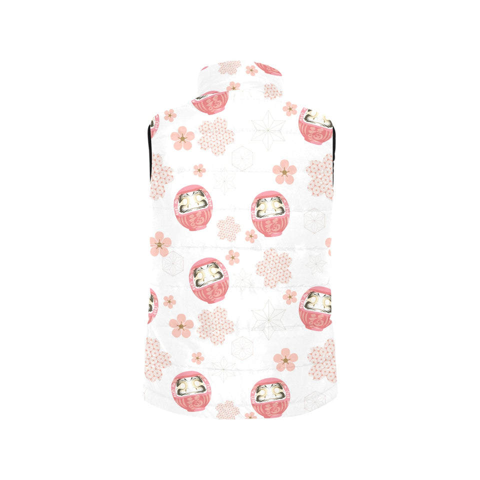 Daruma japanese wooden doll cherry blossom flower Women's Padded Vest