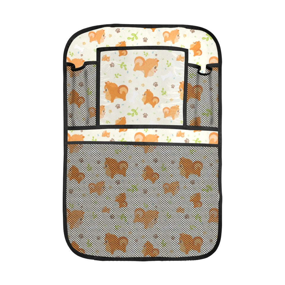 Cute brown pomeranian paw leave bone pattern Car Seat Back Organizer