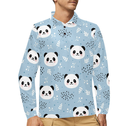 Cute panda pattern Men's Long Sleeve Polo Shirt