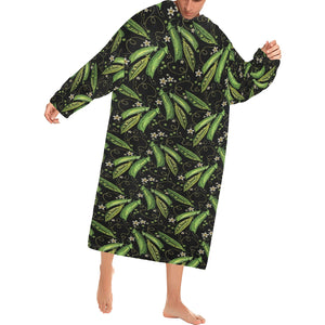 Green Peas Pattern Print Design 02 Blanket Robe with Sleeves