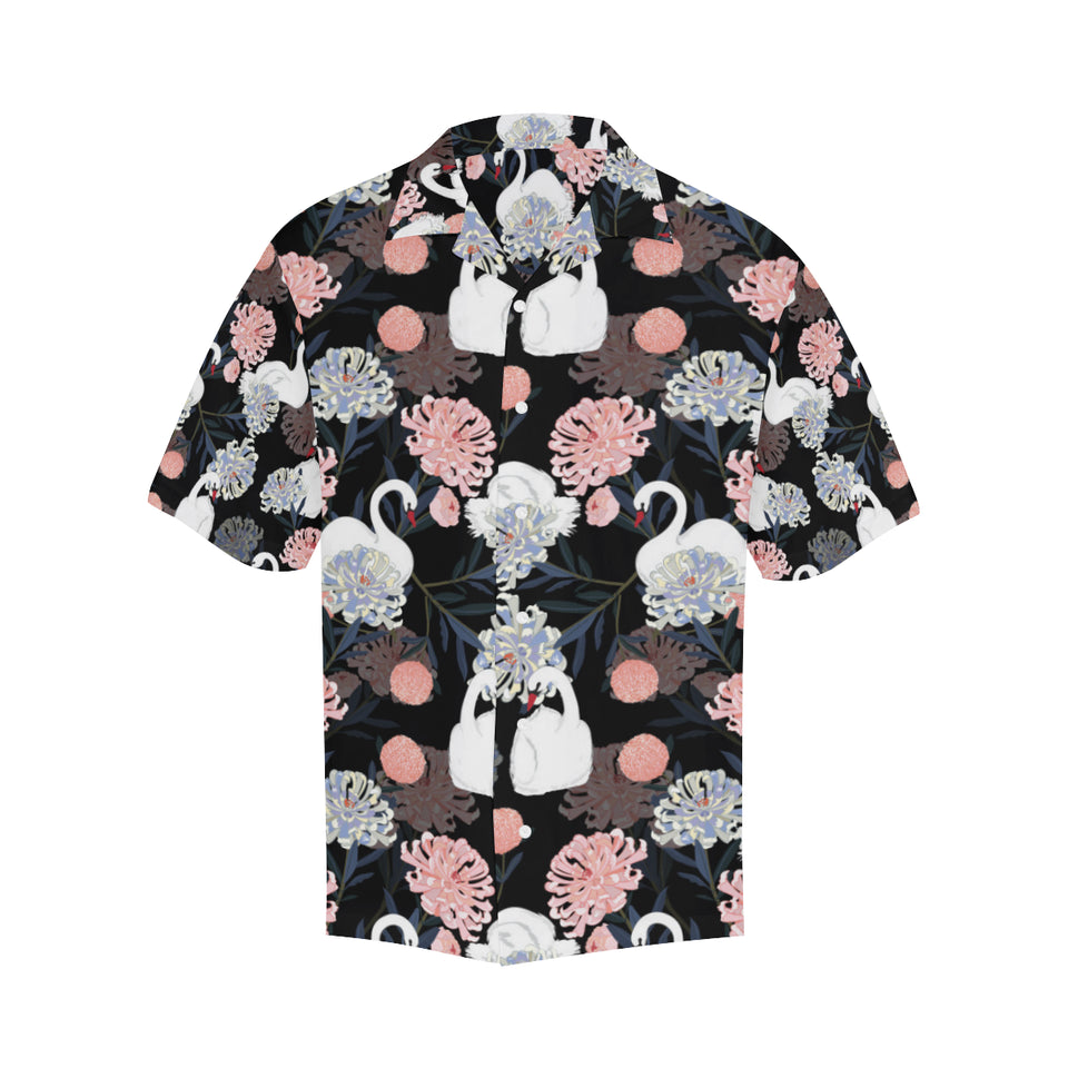 white swan blooming flower pattern Men's All Over Print Hawaiian Shirt