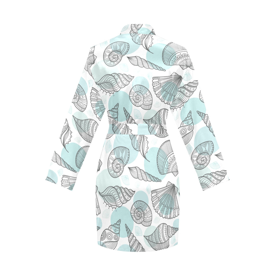 Shell polynesian tribal Women's Long Sleeve Belted Night Robe
