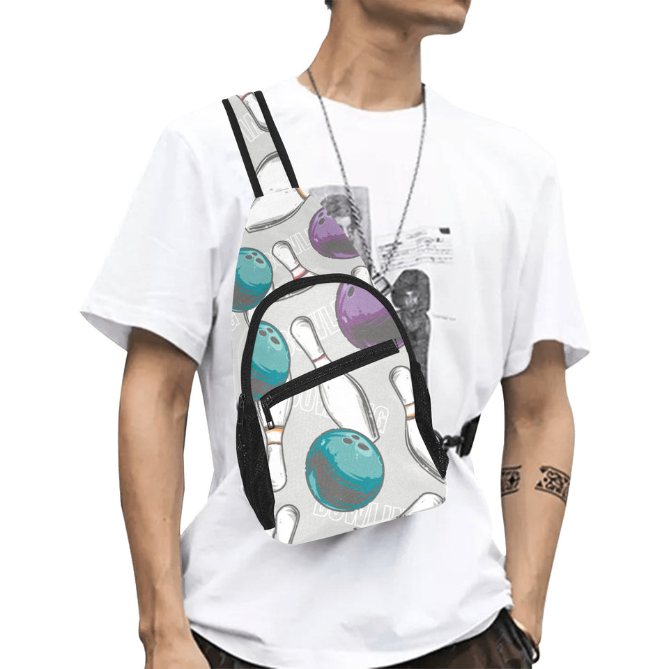 Bowling ball and pin gray background All Over Print Chest Bag