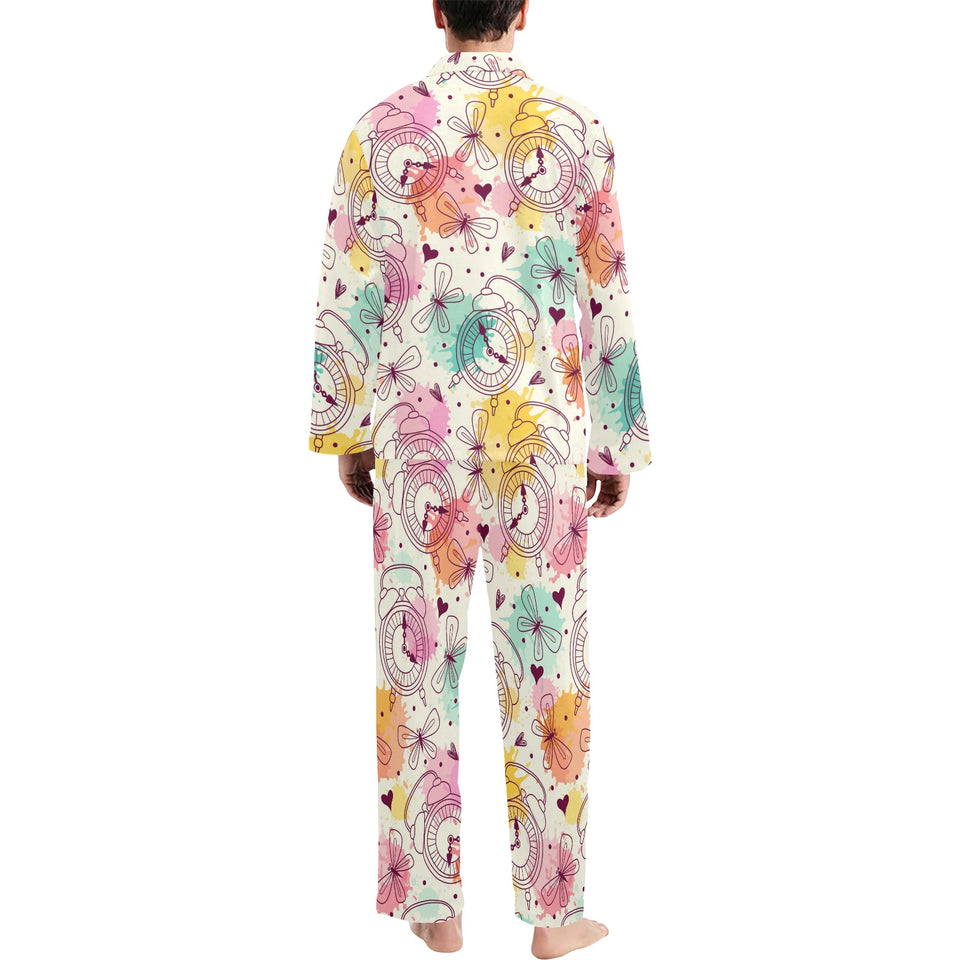 Clock butterfly pattern Men's Long Pajama Set