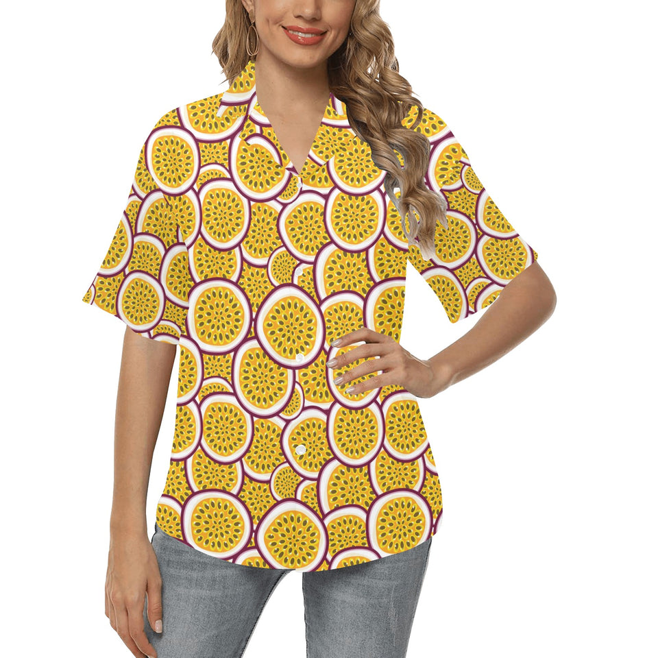 Passion fruits slice pattern Women's All Over Print Hawaiian Shirt