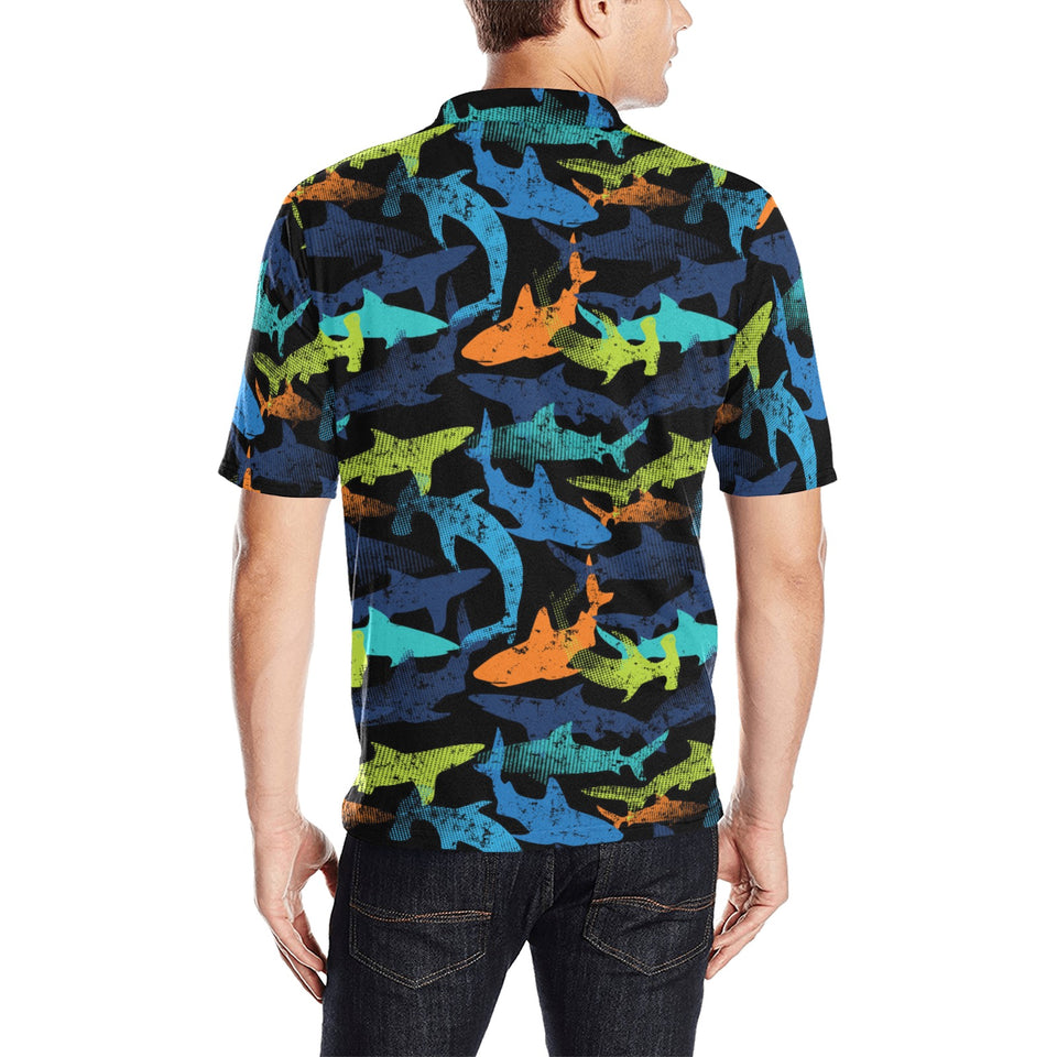 Colorful shark Men's All Over Print Polo Shirt