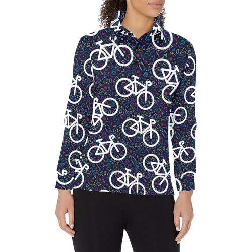 Bicycle Pattern Print Design 03 Women's Long Sleeve Polo Shirt