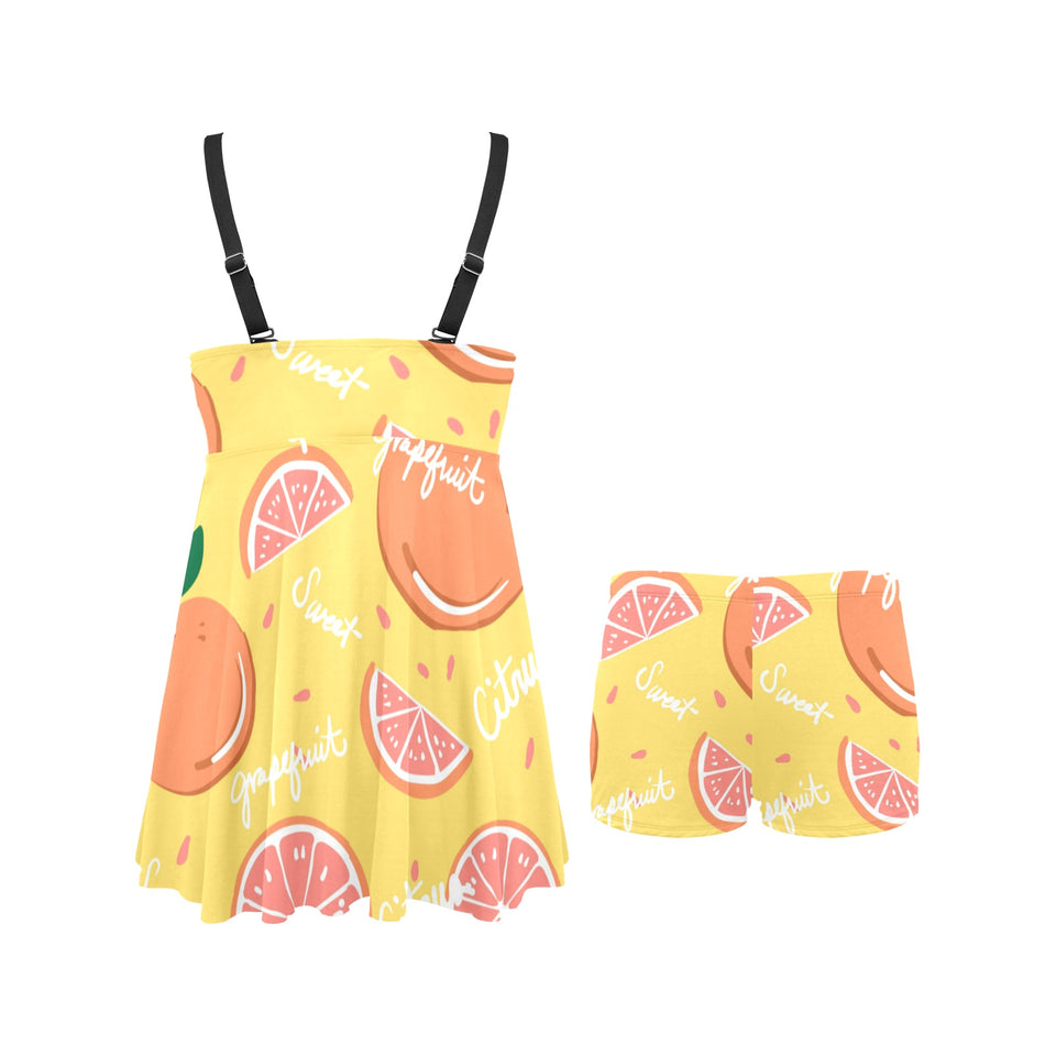 Grapefruit yellow background Chest Sexy Pleated Two Piece Swim Dress