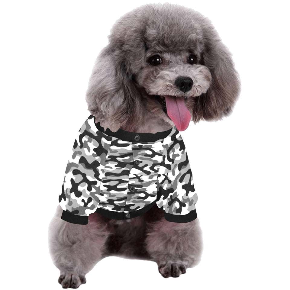 Black white camouflage pattern All Over Print Pet Dog Round Neck Fuzzy Shirt