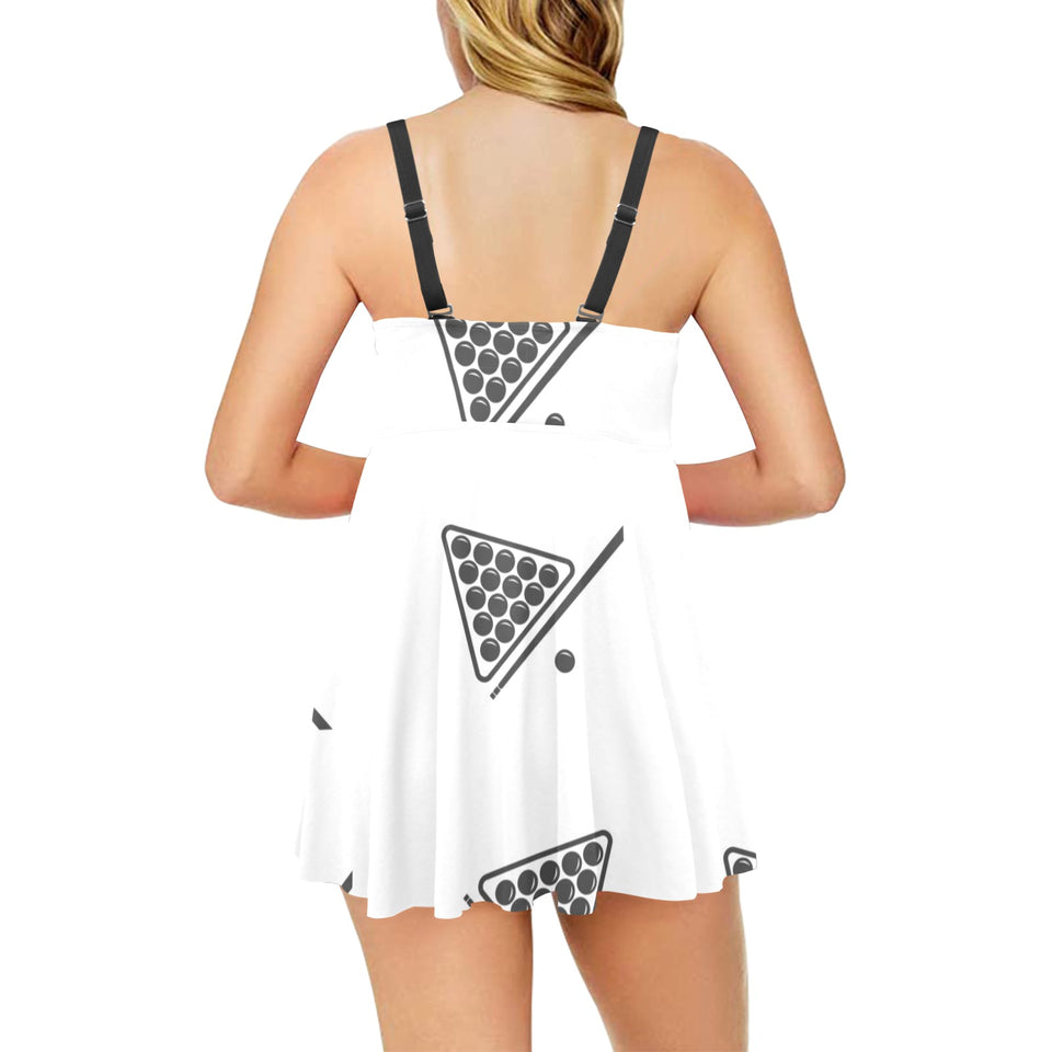 Billiard Ball Pattern Print Design 03 Chest Sexy Pleated Two Piece Swim Dress