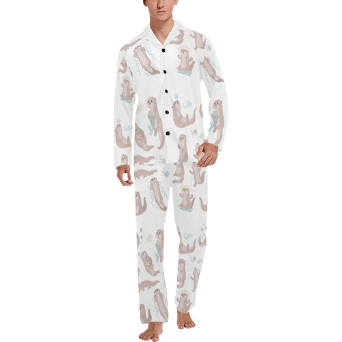 Cute sea otters pattern Men's Long Pajama Set