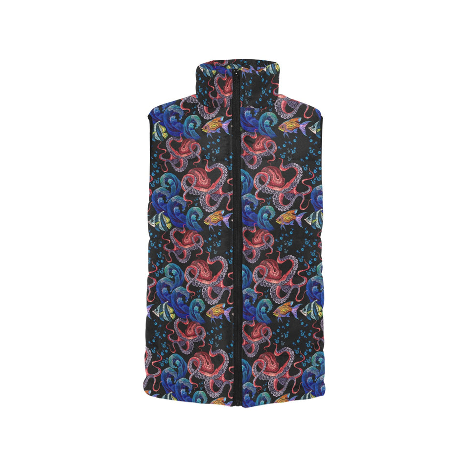Octopus sea wave tropical fishe pattern Women's Padded Vest